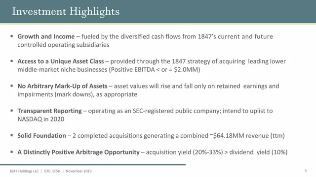 Company overview slide 5 from 1847 Holdings LLC