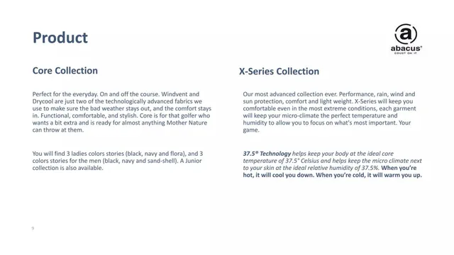 Product / solution slide 9 from Abacus Sportswear US