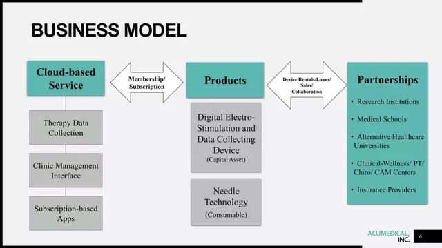 Business model / revenue streams slide 6 from AcuMedical Inc.