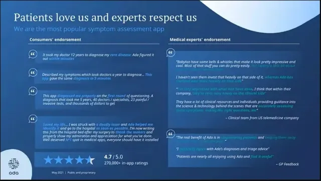 Reviews / testimonials / feedback slide 9 from Ada Health