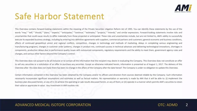 Disclaimer slide 2 from Advanced Medical Isotope Corp.