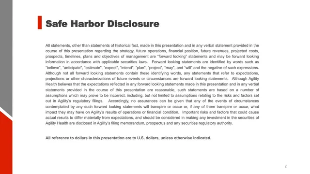Disclaimer slide 2 from Agility Health