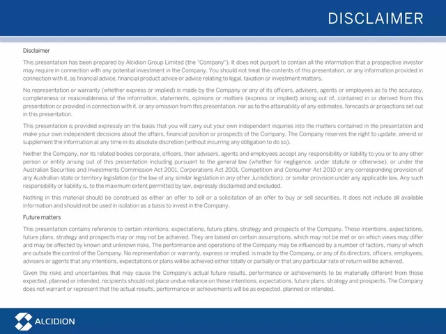 Disclaimer slide 2 from Alcidion