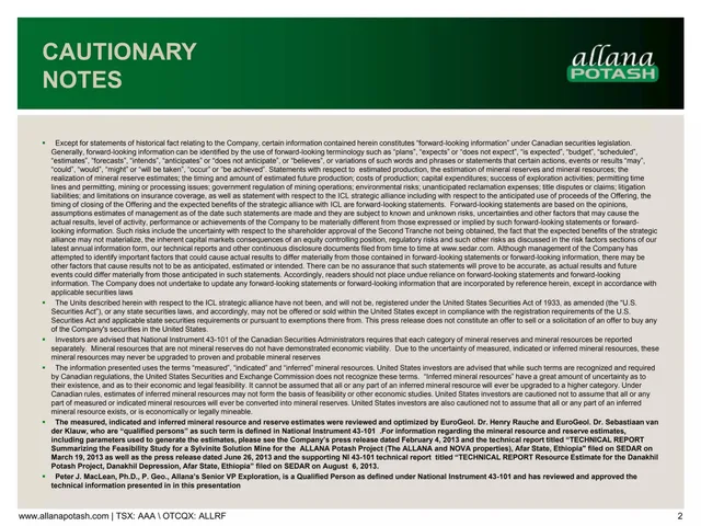 Disclaimer slide 2 from Allana Potash