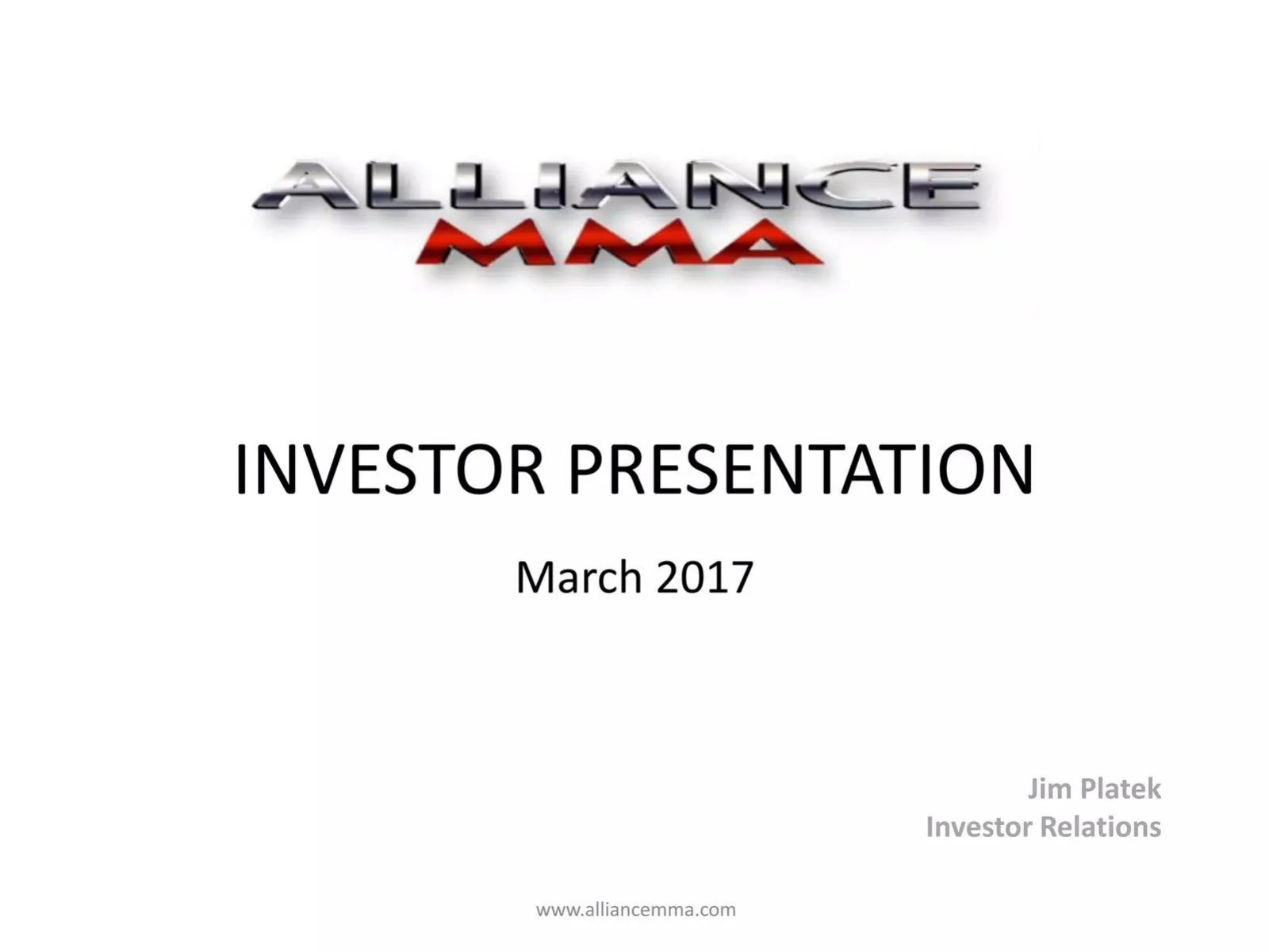 Alliance MMA, Inc. pitch deck slide