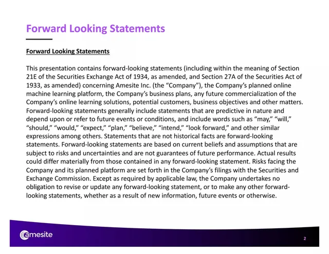Disclaimer slide 2 from Amesite Inc.