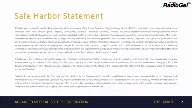 Disclaimer slide 2 from Advanced Medical Isotope Corporation (AMI)