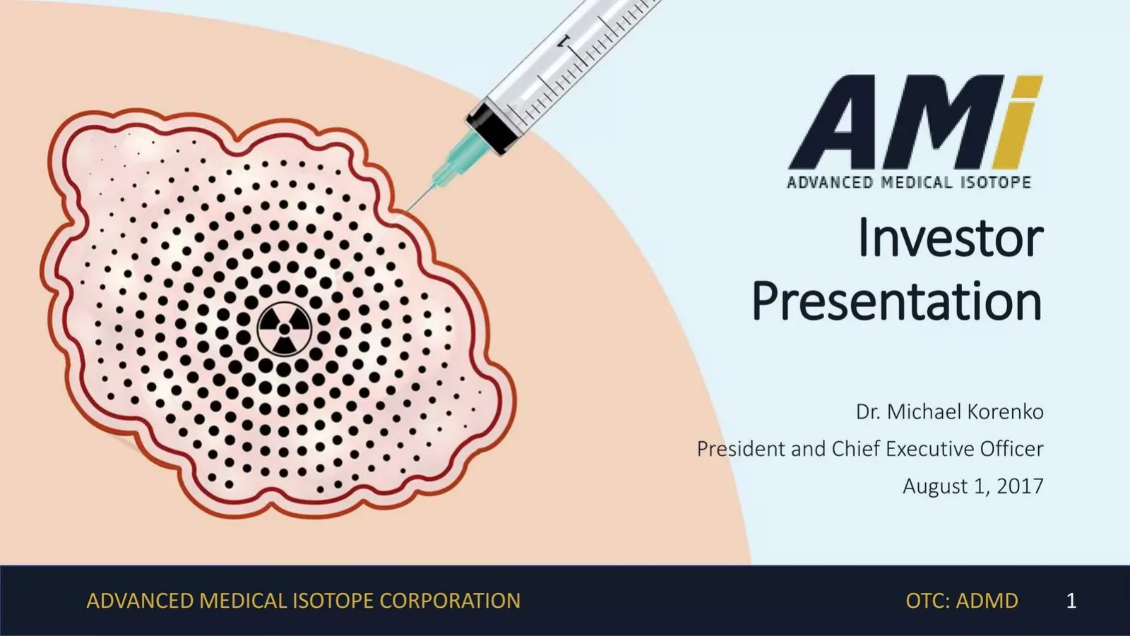 Advanced Medical Isotope Corporation (AMI) pitch deck slide