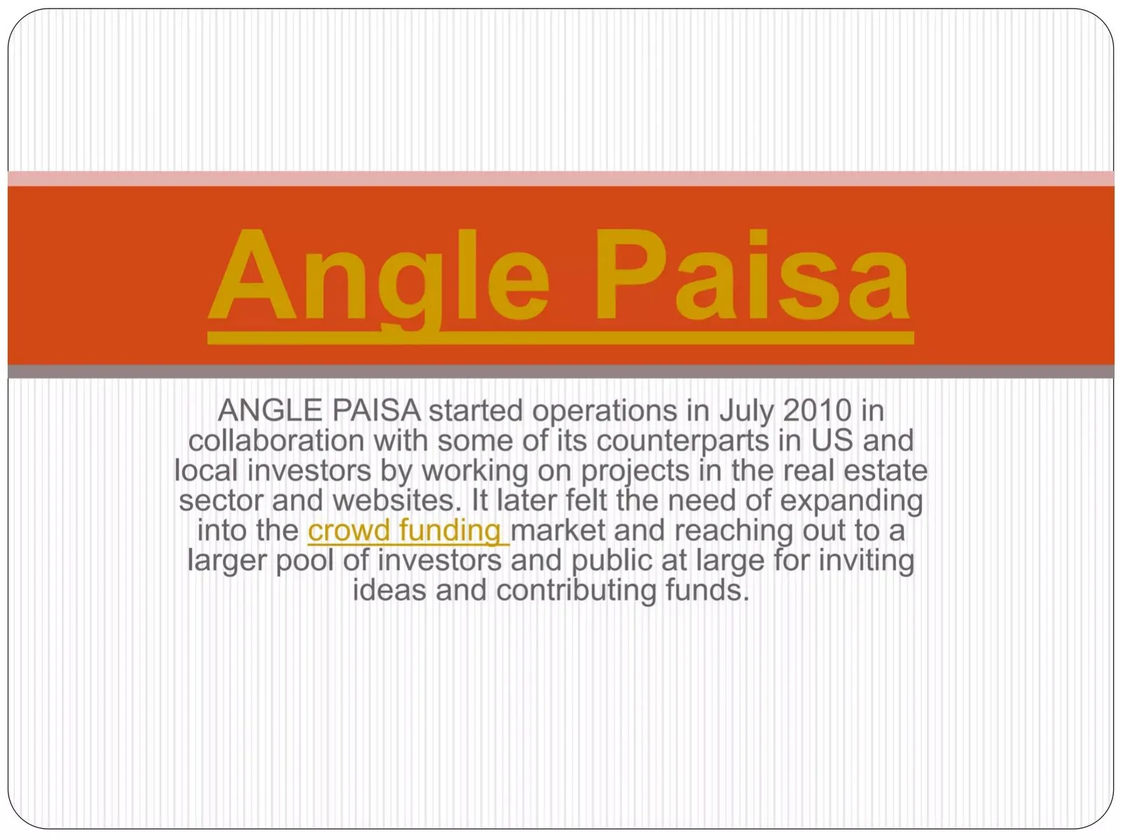 Angle Paisa pitch deck slide