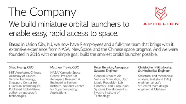 Company overview slide 2 from Aphelion Orbitals