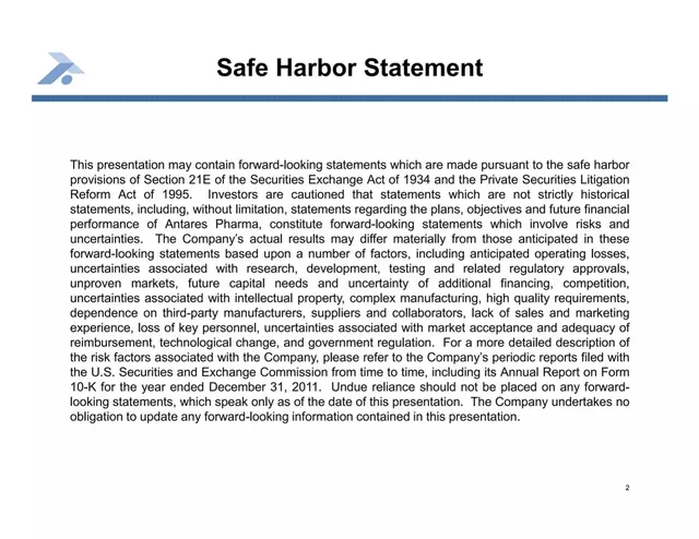 Disclaimer slide 2 from Antares Pharma