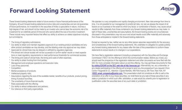 Disclaimer slide 2 from Aridis Pharmaceuticals