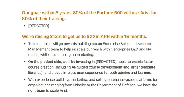 Ask & use of funds slide 3 from Arist