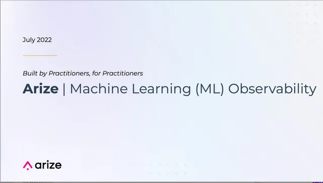 Arize AI pitch deck cover