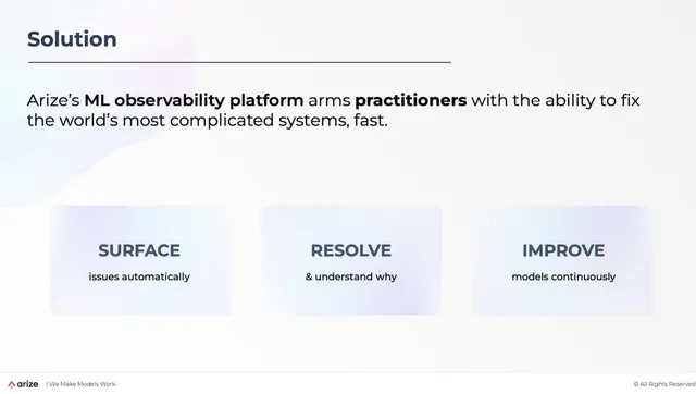 Product / solution slide 9 from Arize AI