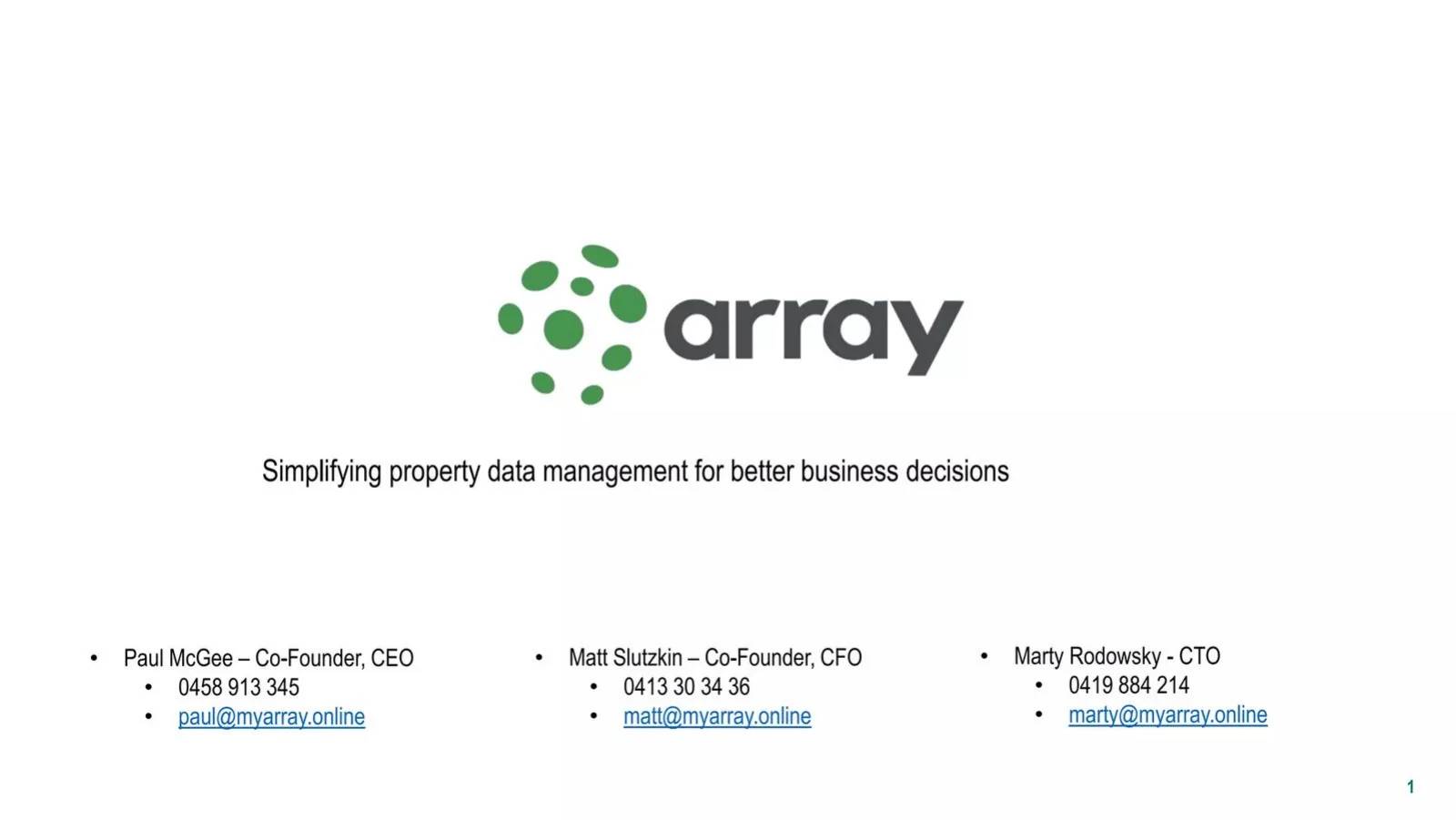 Array pitch deck slide