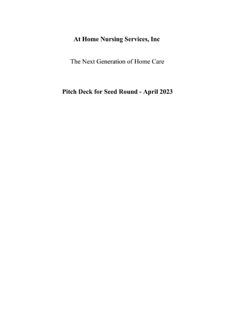 At Home Nursing Services, Inc pitch deck cover