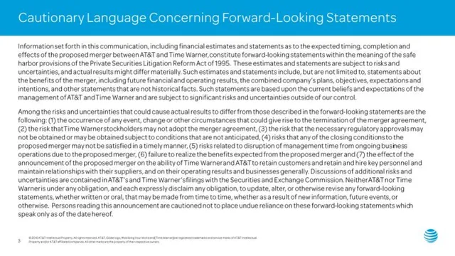 Disclaimer slide 3 from AT&T × Time Warner