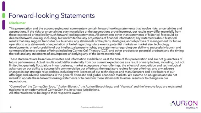 Disclaimer slide 2 from Aurion Biotech
