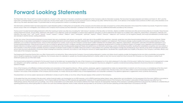 Disclaimer slide 2 from Aurora Cannabis Inc.
