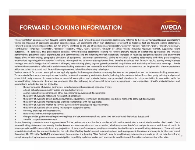 Disclaimer slide 2 from Aveda Transportation and Energy Services