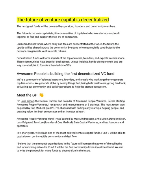 Vision slide 2 from Awesome People Ventures Fund 2