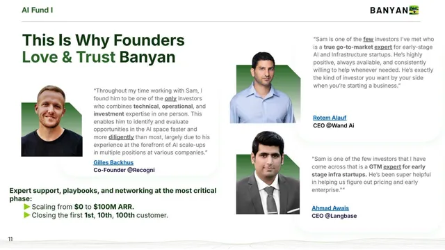 Reviews / testimonials / feedback slide 11 from Banyan Ventures
