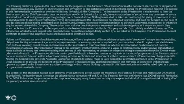 Disclaimer slide 2 from Beckley Psytech