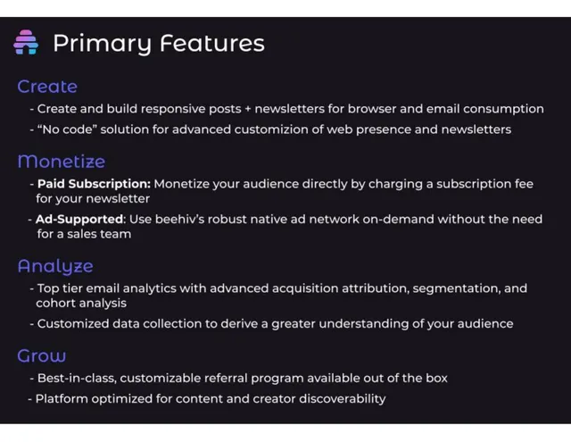 Product / solution slide 10 from beehiiv