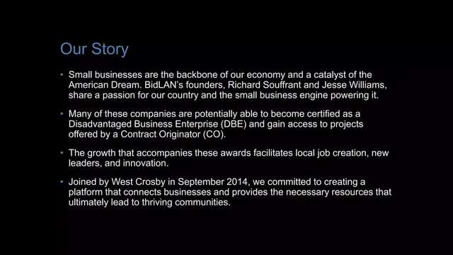 Company overview slide 3 from BidLAN