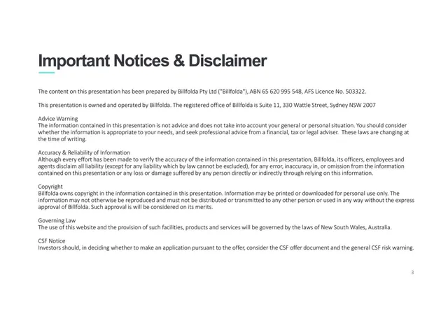 Disclaimer slide 3 from Billfolda