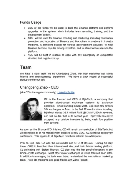 Ask & use of funds slide 10 from Binance