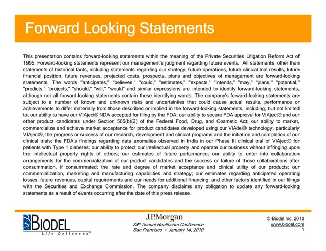 Disclaimer slide 2 from Biodel Inc.