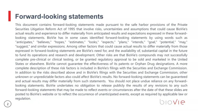 Disclaimer slide 2 from BioVie