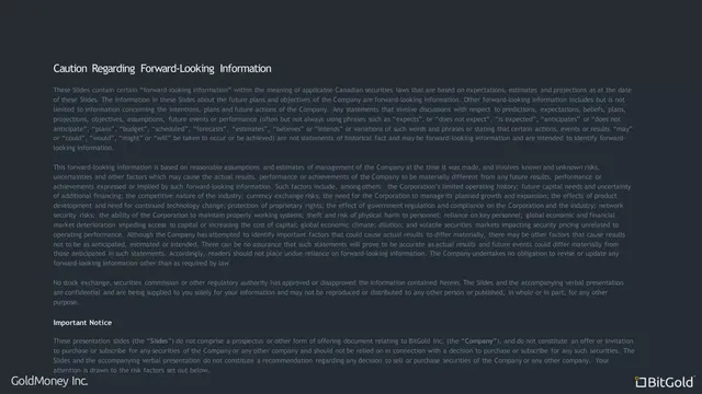 Disclaimer slide 2 from Bit Gold