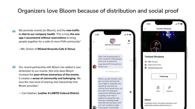 Reviews / testimonials / feedback slide 6 from Bloom Community