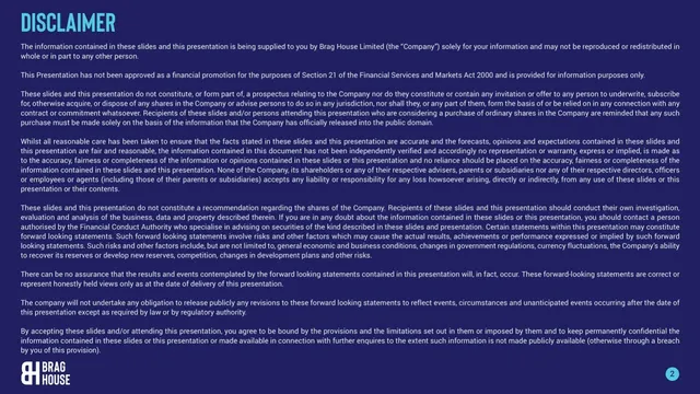 Disclaimer slide 2 from Brag House