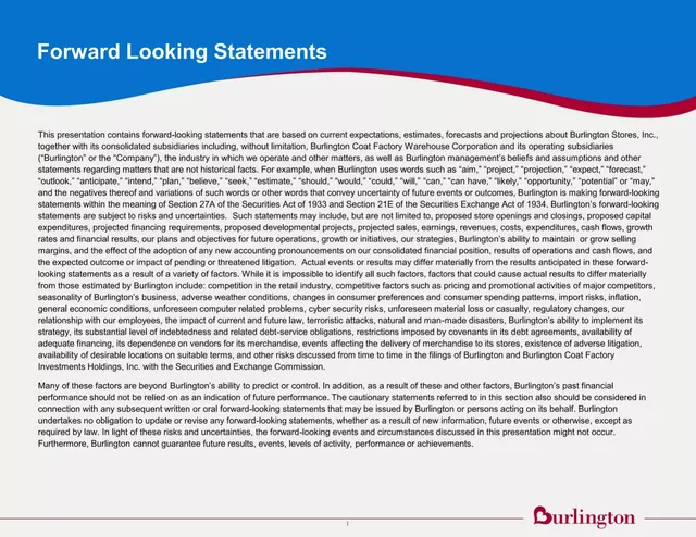 Disclaimer slide 2 from Burlington Stores, Inc.