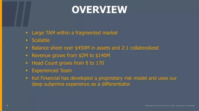 Company overview slide 2 from Kut Auto Finance LLC