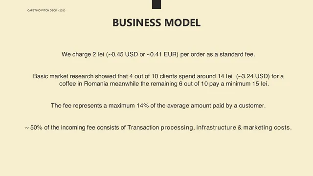 Business model / revenue streams slide 6 from Cafetino