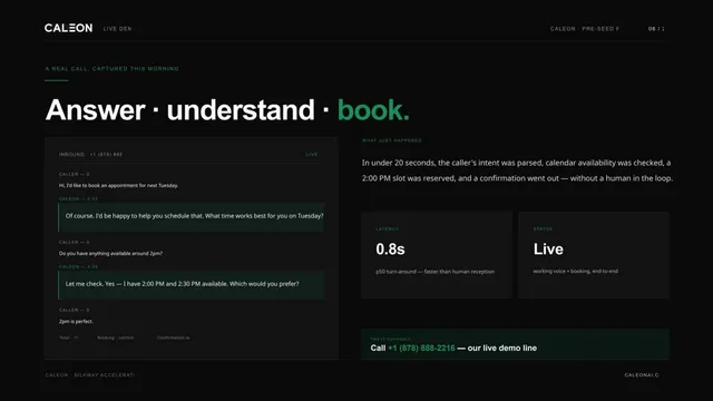 Product / solution slide 6 from Caleon AI