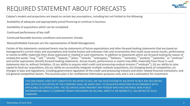 Disclaimer slide 2 from Calpian (MoneyOnMobile)