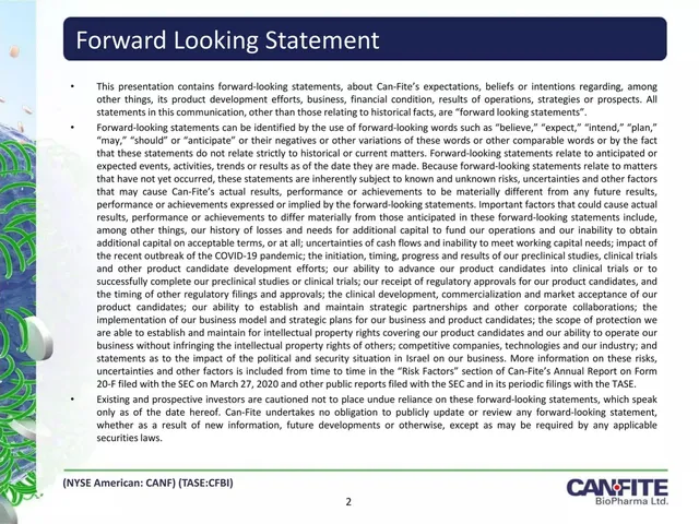 Disclaimer slide 2 from Can-Fite BioPharma Ltd.