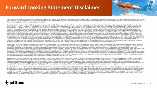 Disclaimer slide 2 from Canada Jetlines