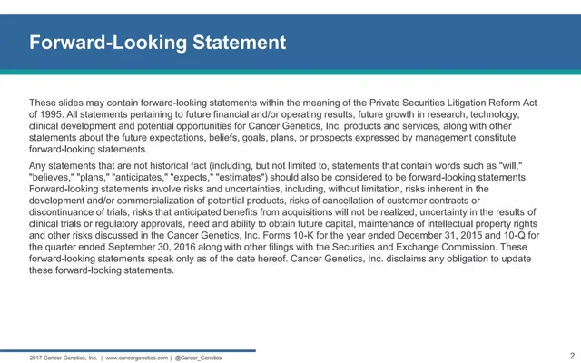 Disclaimer slide 2 from Cancer Genetics, Inc.