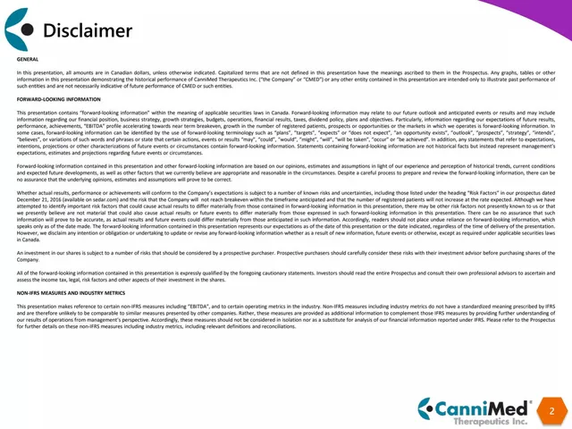 Disclaimer slide 2 from CanniMed Therapeutics Inc.