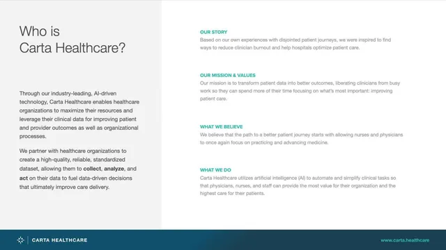 Company overview slide 4 from Carta Healthcare