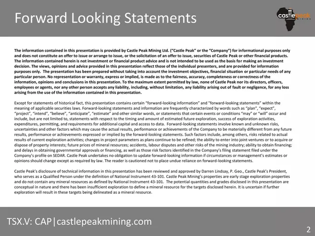 Disclaimer slide 2 from Castle Peak Mining Ltd.