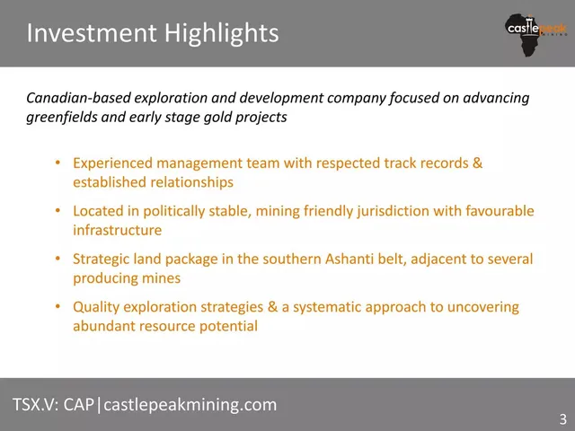 Company overview slide 3 from Castle Peak Mining Ltd.