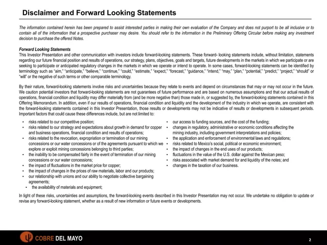 Disclaimer slide 2 from Cobre del Mayo